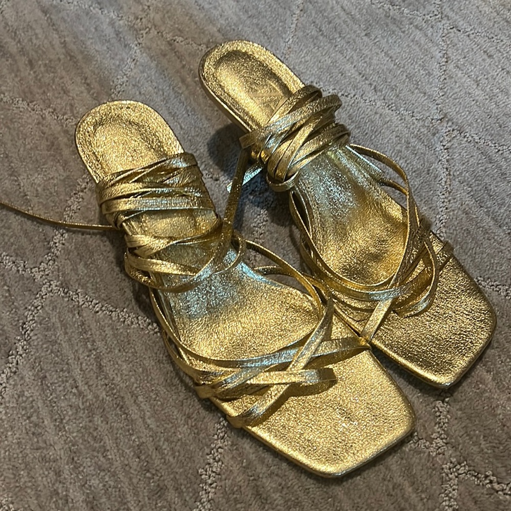 Zara Gold Tie-up Kitten Heels